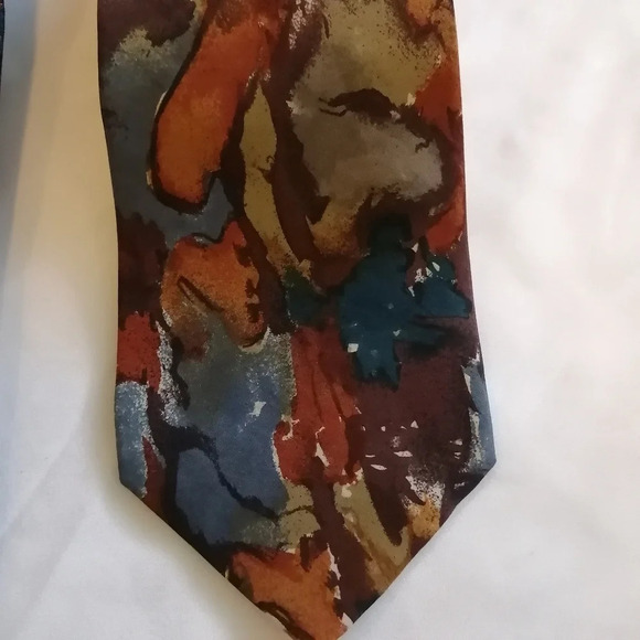 Emanuel Ungaro Paris 100% Silk Italian Tie Abstract Print Earth Tones - Picture 4 of 14